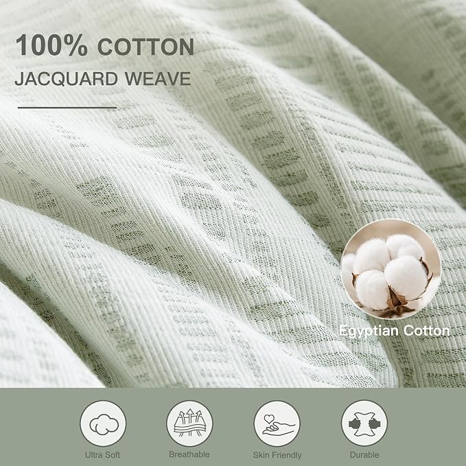 Oli Anderson 100% Egyptian Cotton Duvet Cover Twin Size, Green, 2 Pieces | Yarn Dyed Jacquard Textured Bedding Set, Striped Boho Design, Pre-Washed, Button Closure, Soft Breathable, All Season Comfort