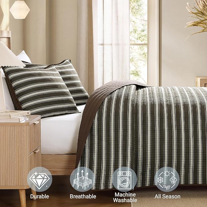 King Size Quilt-Lightweight Bedspreads Brown King Quilt Bedding Set | Reversible Coverlet with 2 Shams for All Seasons, Suitable for Bed, Couch, 3 Pieces, 106"x94"