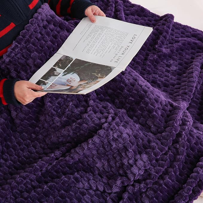 Puncuntex Deep Purple Throw Blanket 50"×60" Fuzzy 3D Jacquard Decorative | Flannel Fleece Super Soft Plush Cozy Blanket for Couch Sofa Chair Lightweight
