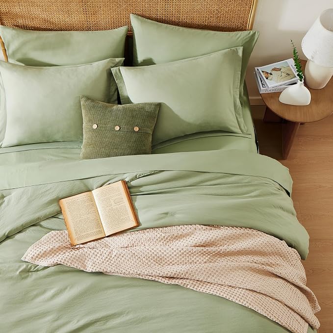 California King Size Comforter Set- 7 Pieces Bed in a Bag King Bedding Sets | Prewashed All Season Comforter with Sheets, Pillow Shams & Pillowcases,Sage Green