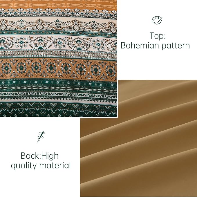 Cottolester Boho Comforter Set King Size,8 Pieces Brown and Green Bohemian Striped Bed in a Bag,Paisley Soft Microfiber Bedding Comforter Set