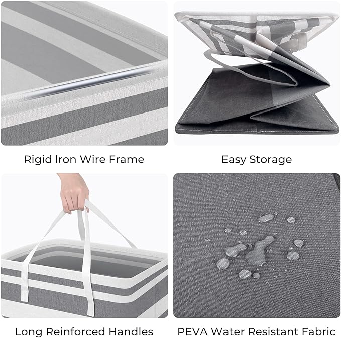 HomeHacks 2 Pack Laundry Baskets, Laundry Hampers Bags (Grey+Blue 88L) | Waterproof, Freestanding, Collapsible Clothes Hamper with Reinforced Handles in Laundry Room, Dorm, Bathroom, Bedroom