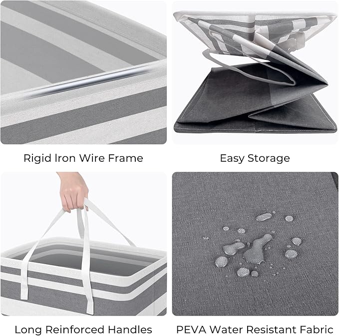 HomeHacks 2-Pack Large Laundry Basket, Waterproof, Freestanding Laundry Hamper, Collapsible Tall Clothes Hamper with Extended Handles for Clothes Toys in the Dorm and Family Gradient Grey, 88L | Waterproof, Freestanding, Collapsible Clothes Hamper with...