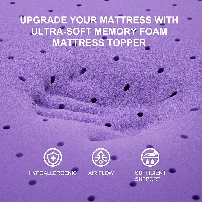 SINWEEK 1.5 Inch Gel Memory Foam Mattress Topper Ventilated Soft Pressure Relieve Mattress Pad, Breathable Bed Topper, CertiPUR-US Certified, Queen Size | Ventilated Soft Pressure Relieve Mattress Pad, Breathable Bed Topper, CertiPUR-US Certified