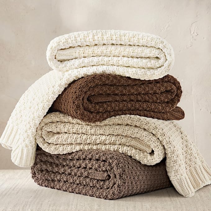 EVERGRACEHOME Chunky Chenille Knit Throw Blanket, 60 x 80, Rosewood | Sculpted Moss Stitch, Chic Modern Farmhouse, All-Season Warmth, OEKO-TEX® Certified, Elegant Blanket for Couch, Bed, Sofa