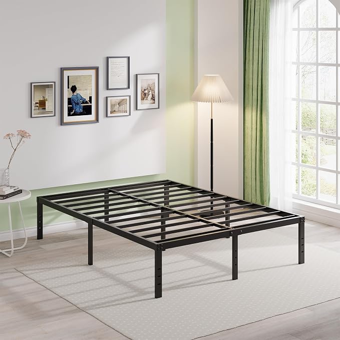 EMODA 16 Inch Black California King Bed Frames Heavy Duty Metal Platform | No Box Spring Needed for Mattress Foundation, Noise Free, Easy Assembly
