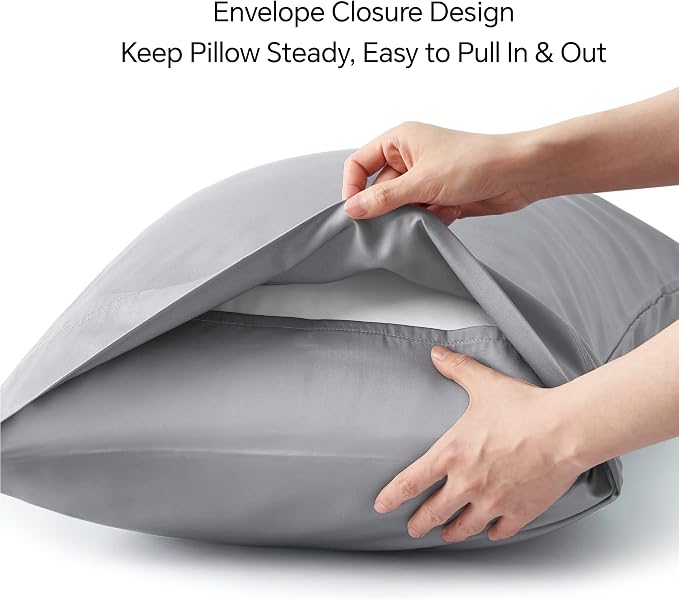 BEDELITE Cooling Pillow Cases Queen, Rayon Made from Bamboo, Silver Grey | Cooling and Breathable Pillow Cover for Hot Sleepers & Night Sweats, Silky Soft Cozy, Envelope Closure, 20"x30", Set of 2
