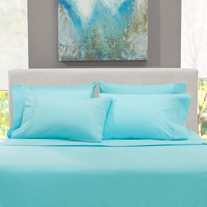 Hearth & Harbor Extra Deep Pocket Sheets - Fits Mattress 18-24 Inches Deep - Extra Deep Pocket Split King Size Sets - 7 Piece Split King Size - Aqua Blue