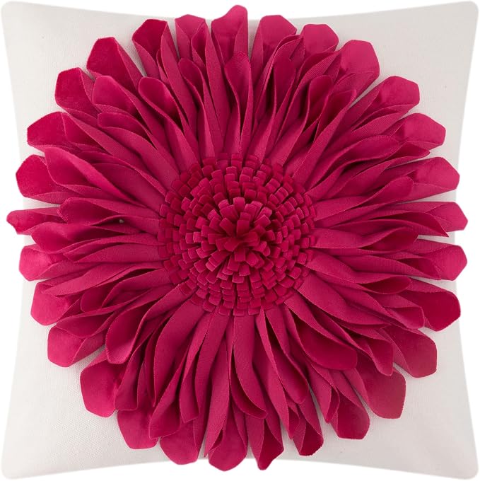 OiseauVoler 3D Sunflower Throw Pillow Cover Decorative Handmade Pillowcase Cushion Cover Case for Home Sofa Bed Living Room Decor 18x18 Inch Rose Red