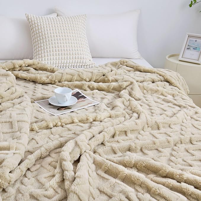 Aganear Fleece Throw Blanket for Bed Couch 90"x90" Khaki | Lightweight Fuzzy Throw,Warm Gift for Women,Christmas,Housewarming,Soft,Fall Boho Design for Room Home Decor,All-Season Use