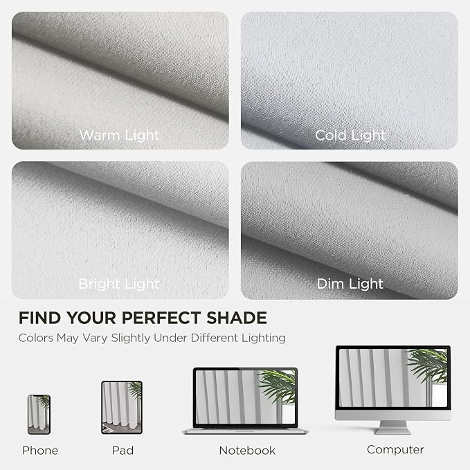 Joydeco Blackout Curtains 84 Inch Length 2 Panels Set, Thermal Insulated Long Curtains& Drapes 2 Burg, Room Darkening Drapes for Bedroom Living Room (Greyish White, W37 x L84 Inch)