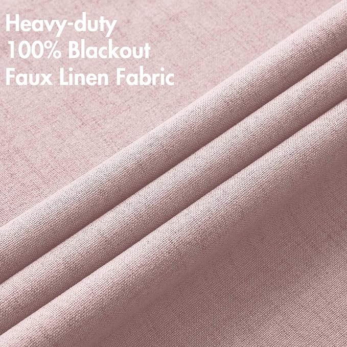 MIULEE 100% Blackout Linen Curtains for Bedroom 52x96 Inches Pink | Room Darkening, Light Blocking, Thermal Insulated, Grommet Top, Linen Textured, Window Curtains for Living Room, 2 Panels