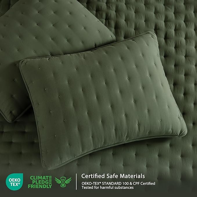 WDCOZY Olive Green California Cal King Size Quilt Bedding Sets with Pillow Shams, Oversized Lightweight Bedspread Coverlet, Bed Cover for All Season - 3 Pieces, 118x106 inches