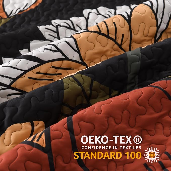 Andency California King Quilt, Cal King Oversized Black Floral Bedspread | 3 Pieces Brown Boho Summer Flower Botanical Summer Bedspreads with 2 Shams, Reversible Polyester for All Seasons, 112"x104"