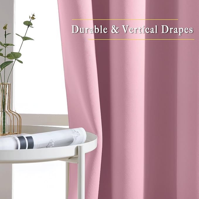 NICETOWN Crystal Pink Blackout Curtains & Drapes for Bedroom - Room Darkening Energy Saving Thermal Insulated Grommet Voice Reducing Window Treatments for Living Room (1 Pair, W46 x L72)