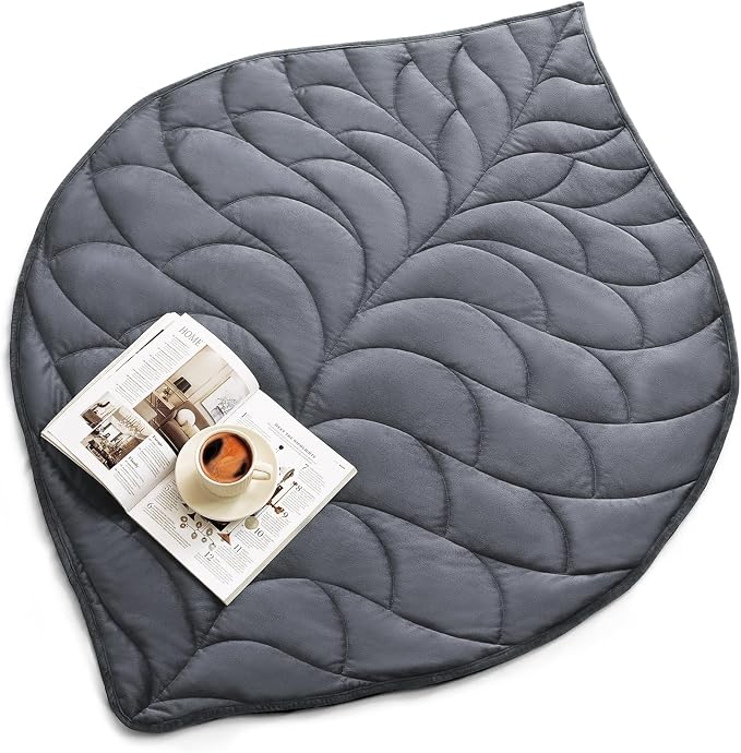 Kaisa Weighted Lap Blanket for Adults, 7 lbs 41" x 53", Leaf Pattern, Gray | Washable Weighted Blankets, Small Portable Blanket for Relaxation, Cozy Luxury Crystal Velvet All-Season Heavy Blanket