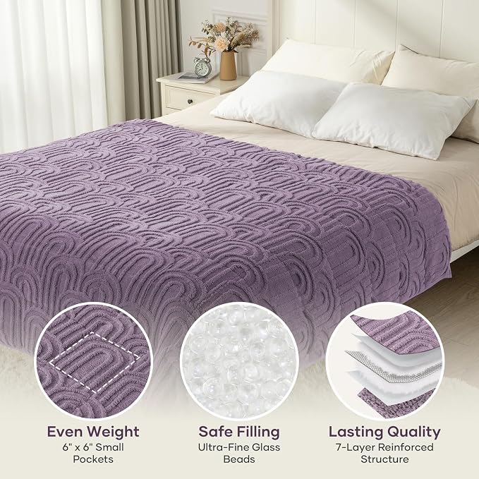 Cottonblue Jacquard Weighted Blanket for Adults 15lbs Twin Size Bed 48"x72" | Soft Fuzzy Sherpa Fleece Weighted Blanket Throw for Sleep Calm Relax, Fuzzy Warm Purple Arch Bed Sofa Heavy Blanket Washable