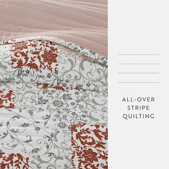 Merit Linens Soft Quilt Coverlet Bedding Set - Pattern/Solid Reversible - Twin/TwinXL Blush