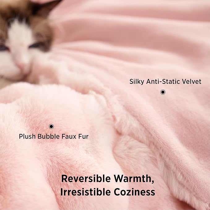 Bedsure GentleSoft Bubble Faux Fur Blankets Queen Size, Fluffy Fuzzy Queen Blanket for Bed, Soft Cozy Faux Fur Bedding for Winter, Thick Warm Plush Bed Cover, Tie-dye Pink, 90x90