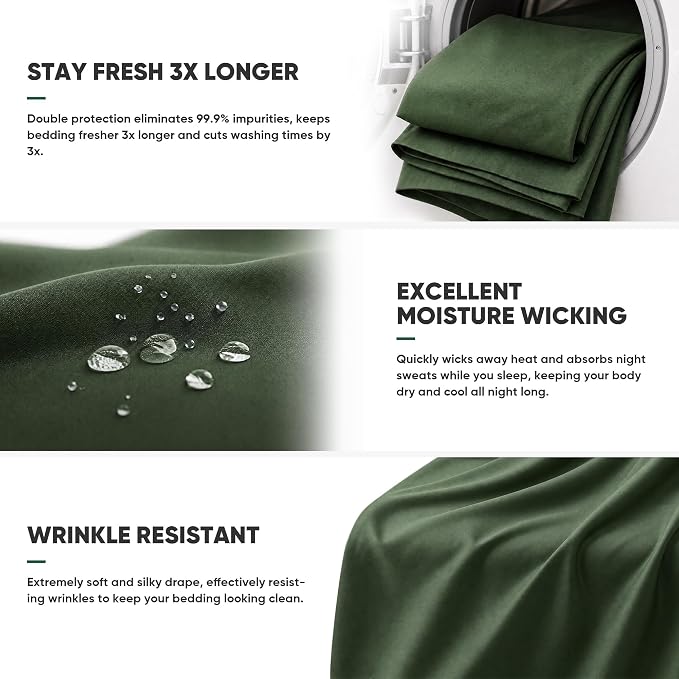 Silver Infused Bed Sheets Set, Temperature-Regulating Fabric with Self-Cleaning Technology for 3X Freshness Sleep, Soft and Cool-to-the-Touch Lightweight Bedding Set (SageGreen, FullXL)