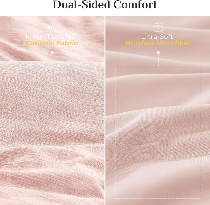 JOLLYVOGUE Rose Pink Full Comforter Set, Cationic Dyeing Bed in a Bag Full 7 Pieces, Double-Tone Bedding Set with Down Alternative Comforter, Sheets, Pillowcases & Shams