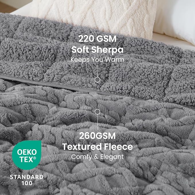 Drewin Weighted Blanket Twin Size for Adults 10lbs,Grey,48 x 72 inches | Great for Sleep Natural and Relaxing，Soft Jacquard Sherpa with Glass Beads，Cozy Heavy Throw Blankets，Machine Washable