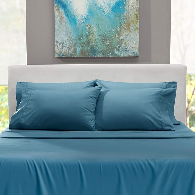 Hearth & Harbor Extra Deep Pocket King Size Sets - Fits Mattress 18-24 Inches Deep - Extra Deep Pocket Sheets - 6 Piece King Size - Blue Heaven