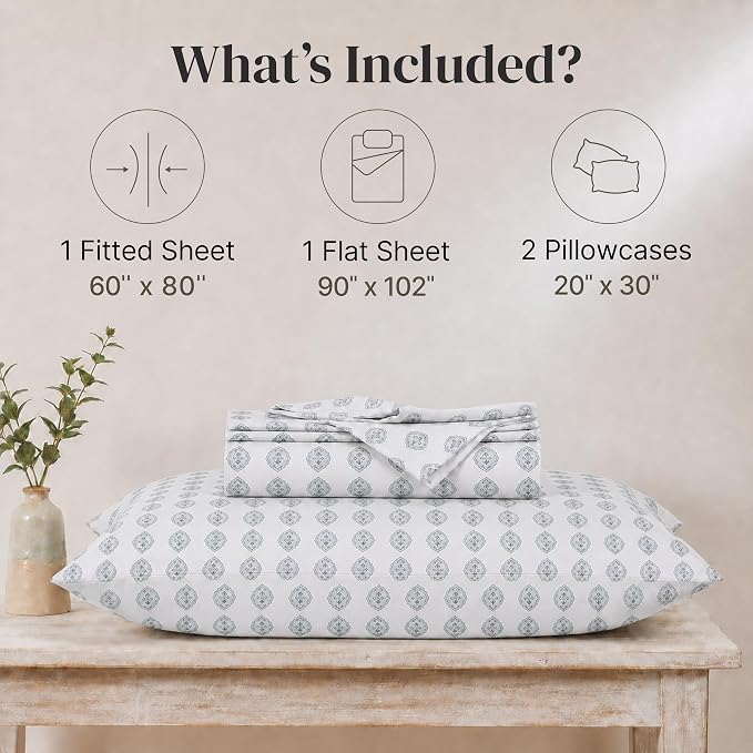 Modern Threads Printed 4-Piece Extra Soft Bedding Sheets & Pillowcase Set, Deep Pocket up to 16 inch Mattress Claire Queen