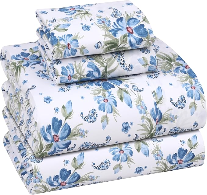 RUVANTI 100% Cotton Percale Sheets California King Size, Paislyona | Crisp Cooling for Hot Sleepers, Deep Pocket 14", Soft Breathable & Durable, Hotel-Style 4 Piece Set