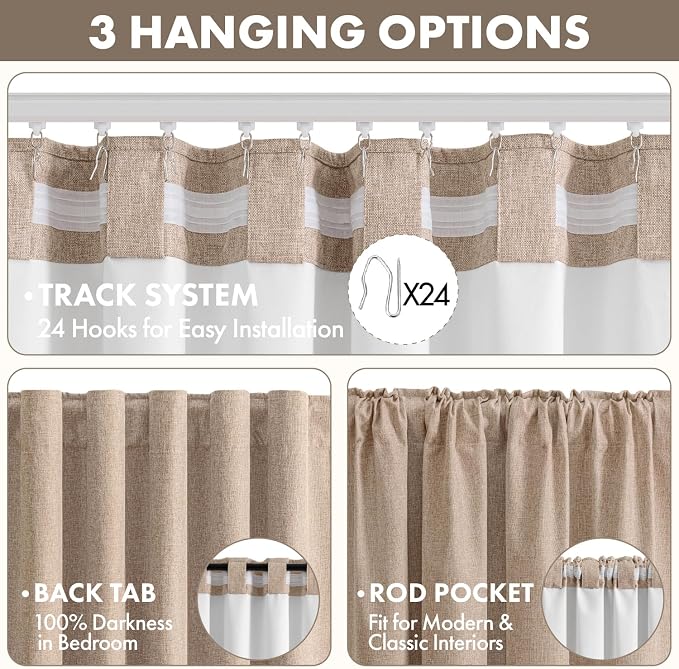 MIULEE 100% Blackout Linen Curtains for Bedroom 40W x 96L Linen 2 Panels | 96 inches Long, Thermal Insulated, Room Darkening, Black Out Drapes for Living Room, Back Tab Rod Pocket