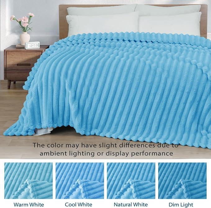 Exclusivo Mezcla Striped King Size Fleece Blanket for Bed, Couch, 90"x104" | Soft Breathable Cozy Bed Blankets, Lightweight Plush Fluffy Fuzzy Jacquard Decorative Blankets
