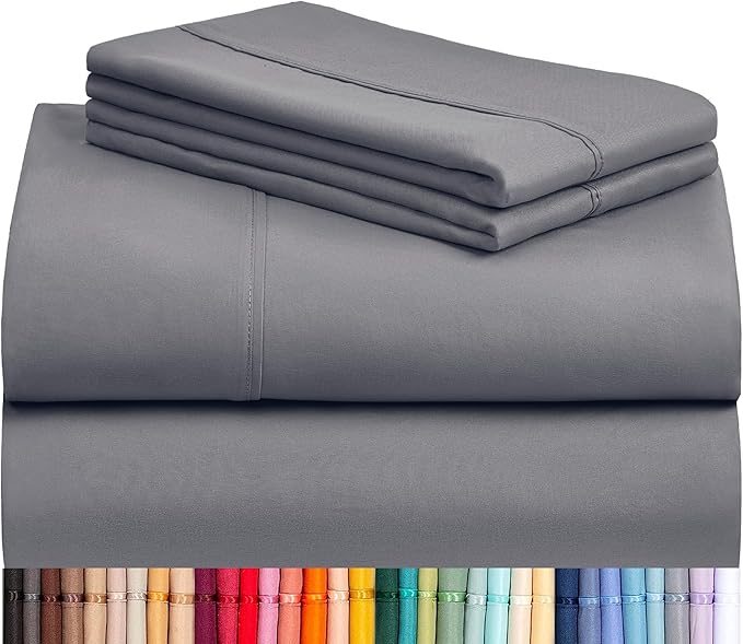 LuxClub 4 PC Queen Sheet Set, Deep Pockets Wrinkle Free Cooling Bed Sheets Hotel Bedding for Women, Men, Includes 1 Fitted Sheet, 1 Flat Sheet and 2 Pillowcases-Soft Light Grey | LuxClub Silky Fitted Sheet & Pillowcase Sets, Breathable Hotel Luxury Bed...