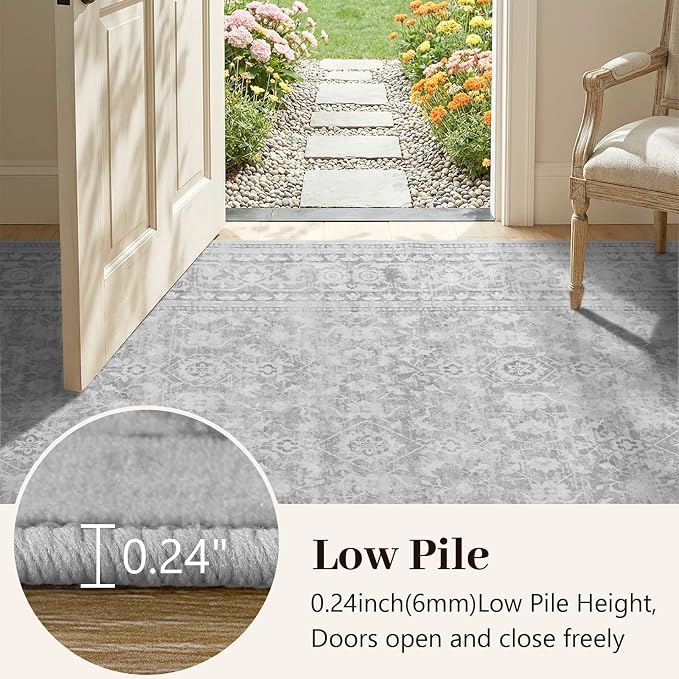 5x7 Ft Area Rugs for Living Room, Soft Non-Slip Machine Washable Rug, Vintage Stain Resistant Carpets for Bedroom Nursery Dining Room Home Decor (Grey)