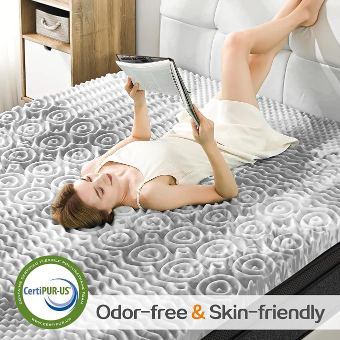 SINWEEK Mattress Topper 5-Zone Memory Foam Mattress Topper Pressure Relieve Soft Mattress Pad, CertiPUR-US Certified, 2 Inch Twin Size, Gray