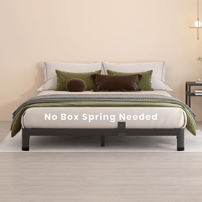 MAF 4 Inch Full Size Metal Platform Bed Frame with Round Corner Legs | Mattress Slide Stopper, 3000 LBS Heavy Duty Steel Slats Support, Noise Free, No Box Spring Needed, Easy Assembly, Anti-Slip
