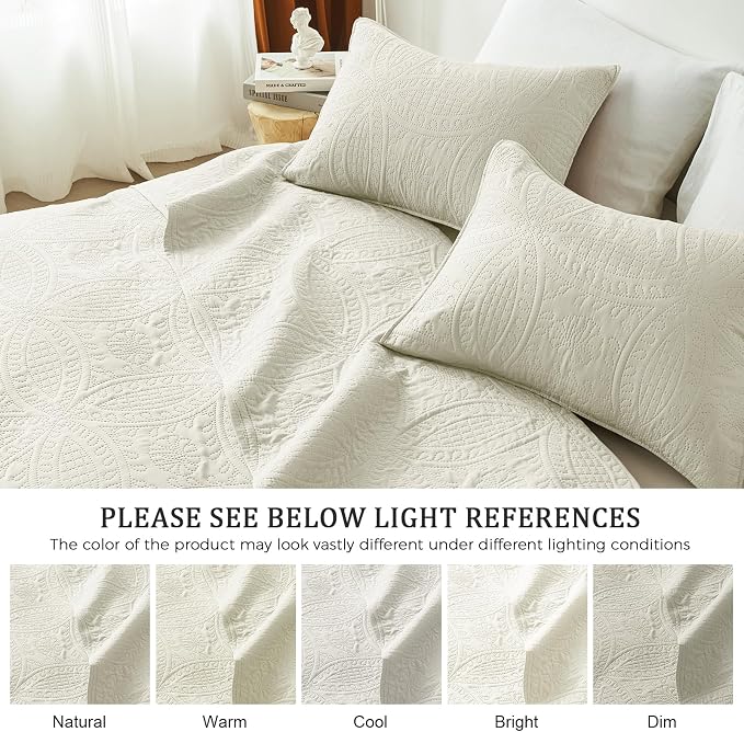 akkialla King/Cal King Quilt Set,Cream Lightweight Bedspread with Coin Pattern, Soft Microfiber Coverlet for All Seasons, Breathable and Skin-Friendly Fabric (1 Quilt, 2 Pillow Shams)