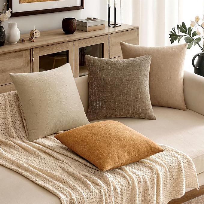 MIULEE 24x24 Inch Euro Textured Chenille Throw Pillow Covers Golden Brown | Pack of 2 Decorative Soft Throw Pillows,Solid Textured Cushion Covers,Modern Home Decor for Bed Couch Sofa Bedroom Livingroom