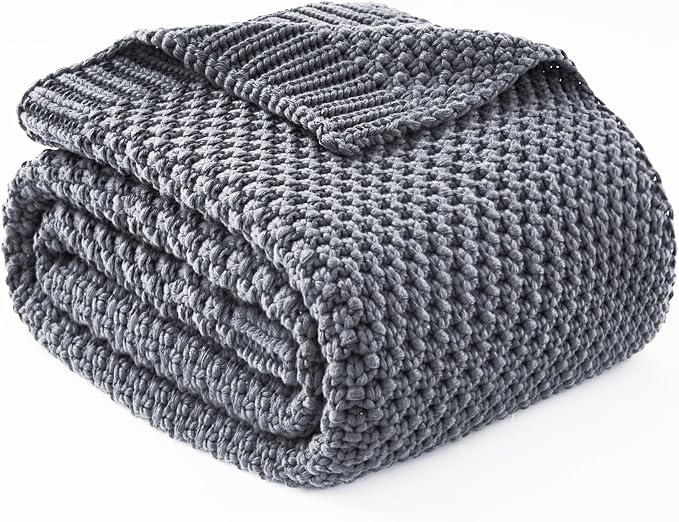 Knitted Weighted Blanket - 50"x60" 7lbs Cooling Chunky Knit Heavy Blanket for Adults Cable Yarn Knit Decorative No Beads Soft, Cozy and Cooling Weighted Throw Blankets Machine Washable