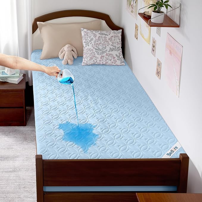 BEDLORE Waterproof Mattress Protector, Twin XL Size Mattress Pad | Deep Pockets Fit 6"-15" Mattresses, Soft Breathable Dirt-proof Bed Mattress Cover for Bedroom, College Dorm (Sky Blue)