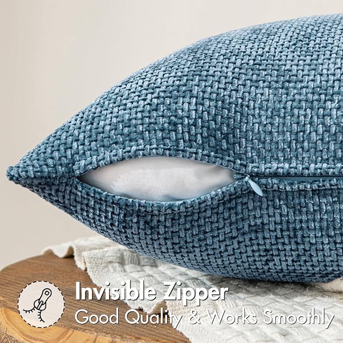 MIULEE Decorative Couch Throw Pillow Covers 18x18 Inch Coastal Blue 2 Pack | Coastal Modern Boho Accent, Soft Chenille Pillow Covers, Farmhouse Cushion Cases for Home Decor Bed Sofa Living Room