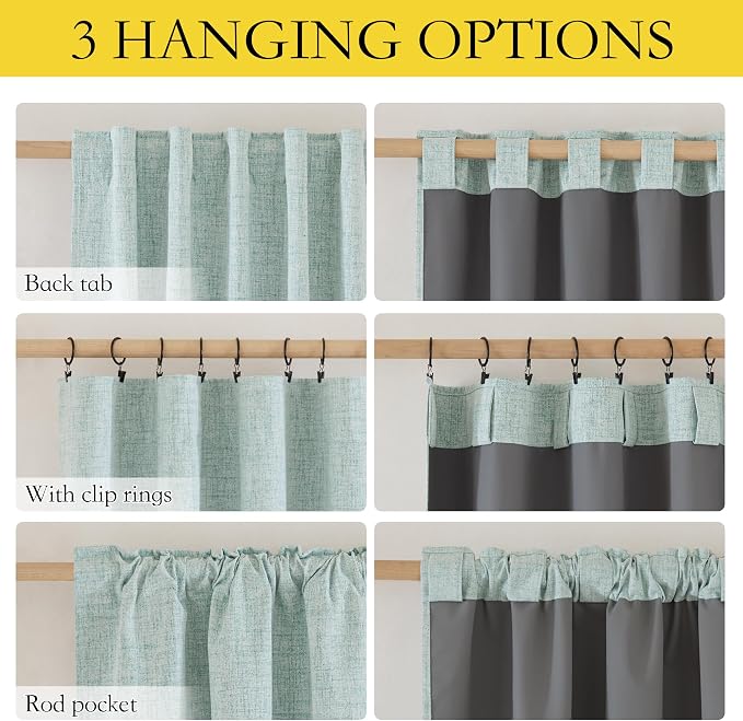 NICETOWN 100% Black Out Curtains 84 inch Long 2 Panels, Seafoam Green | Linen Blend, Thermal Insulated, Farmhouse Style, Privacy Curtains for Bedroom, Apartment Living Room, W42" x L84" Each