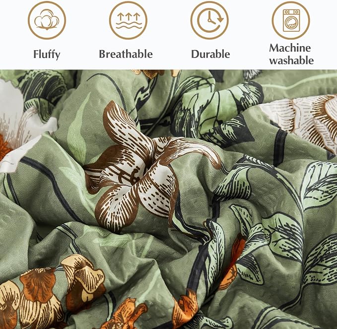 Twin XL Comforter Set- 5 Pieces Green Floral Bed in a Bag Twin Bedding Sets | All Season Botanical Flowers Comforter Set with Sheets, Pillowcases & Shams