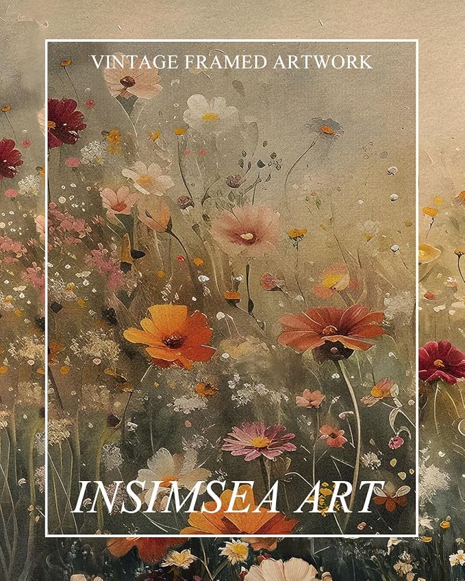 InSimSea Extra Large Framed Vintage Wall Art, Flower Wildflower, 20x40inch | Living Room Country Farmhouse Decor, Spring Landscape Canvas Prints, Retro Long Pictures for Bedroom Above of Bed