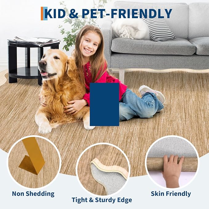 GarveeHome Scalloped Living Room Rug 5x7 Area Rug Washable Non Slip | Area Rug for Bedroom Modern Traditional Kids Rug Non Slip Throw Rugs Soft Low Pile Stain Resistant Carpet for Dining Room