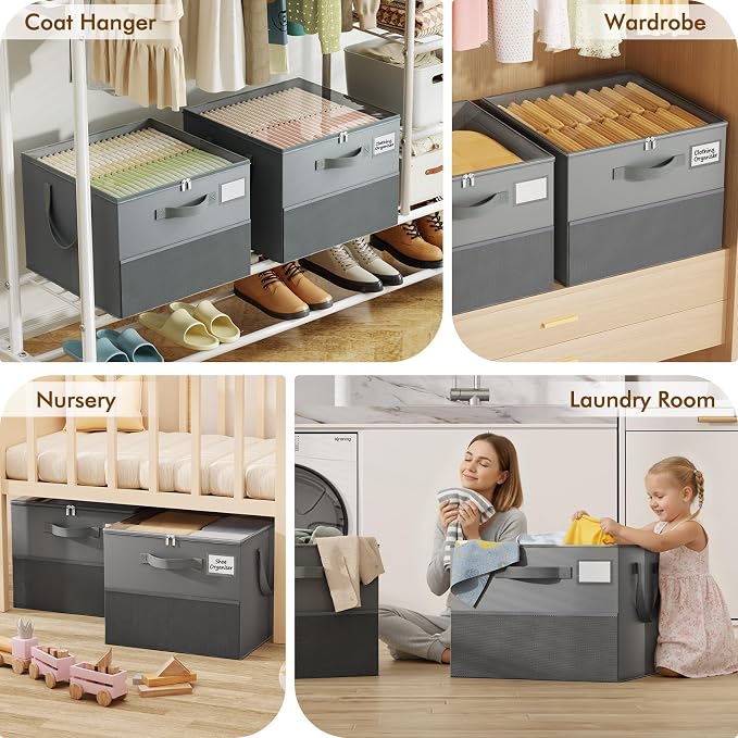 Large Reinforced Shoe Organizer for Closet with Adjustable Dividers, Gray | Customizable Compartments for Sneakers, Boots, Heels, Sandals, Clothes, Towels and Toys, Versatile Cube Storage Organizer