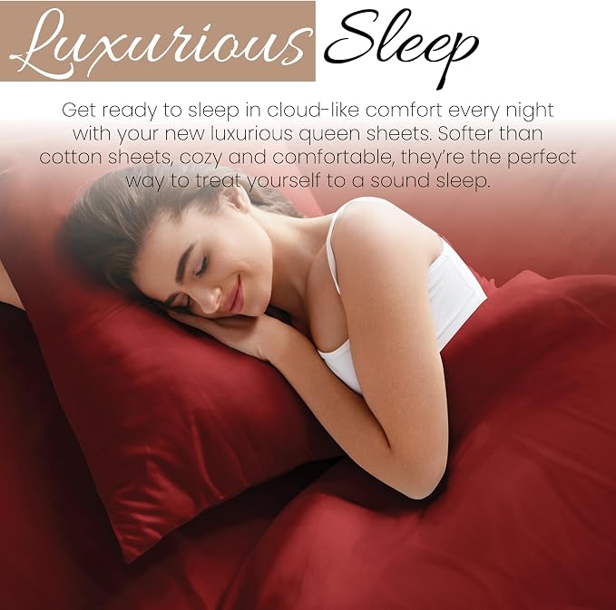 Linen Market Brushed Microfiber Queen Sheet Set 4 Piece – Oeko-TEX Certified Ultra Soft & Wrinkle-Free - 16" Deep Pocket Sheets - Easy Care Queen Size - Burgundy