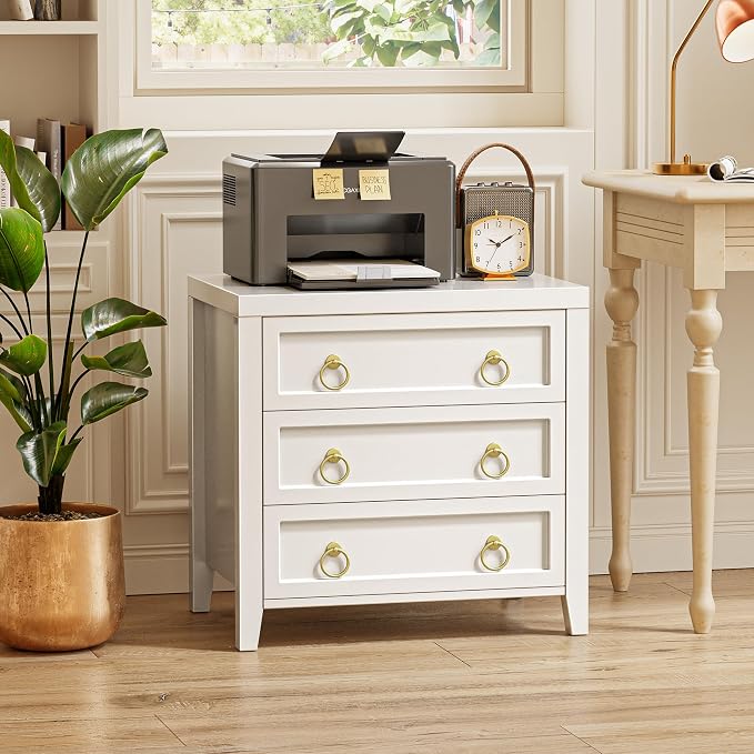 Huuger Paint Night Stand with Charger Station, 3 Drawer Nightstand Set of 2 | Larger Wider Bedside Table with USB-C Port, Modern End Table, for Bedroom, Living Room, White Nightstand