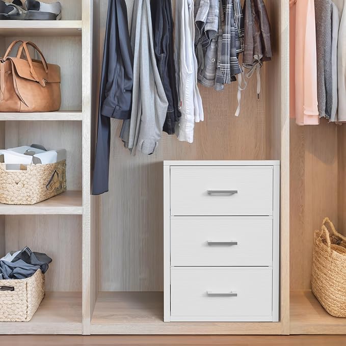 BOLUO Closet Drawers White Fabric 3 Drawer Small Dresser for Closet Organizers and Storage Bedroom Dorm Modern
