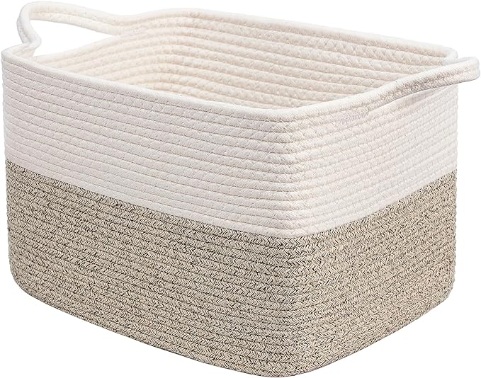 Goodpick Woven Storage Basket for Shelves, 13" x 10" x 9", Light Brown | Stylish Gift Basket for Home Decor, Cotton Rope Baskets for Books & Towels Storage, Nursery & Bedroom Closet Organization