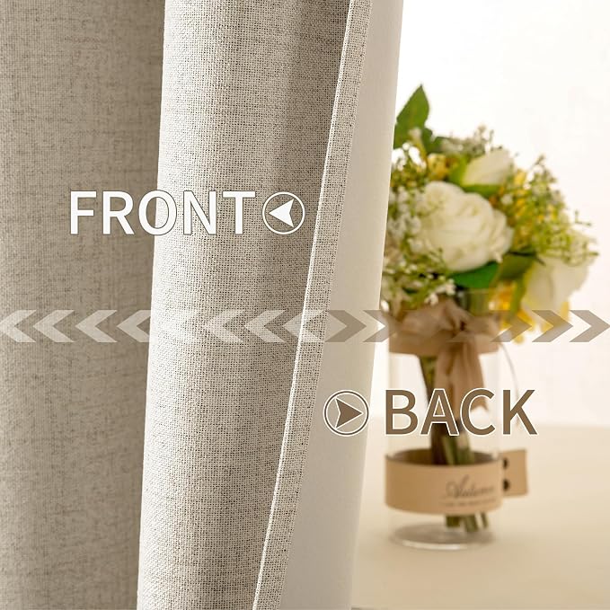 MIULEE 100% Blackout Linen Curtains for Bedroom 52x54 Inches Stone | Room Darkening, Light Blocking, Thermal Insulated, Grommet Top, Linen Textured, Fall Curtains for Living Room, 2 Panels